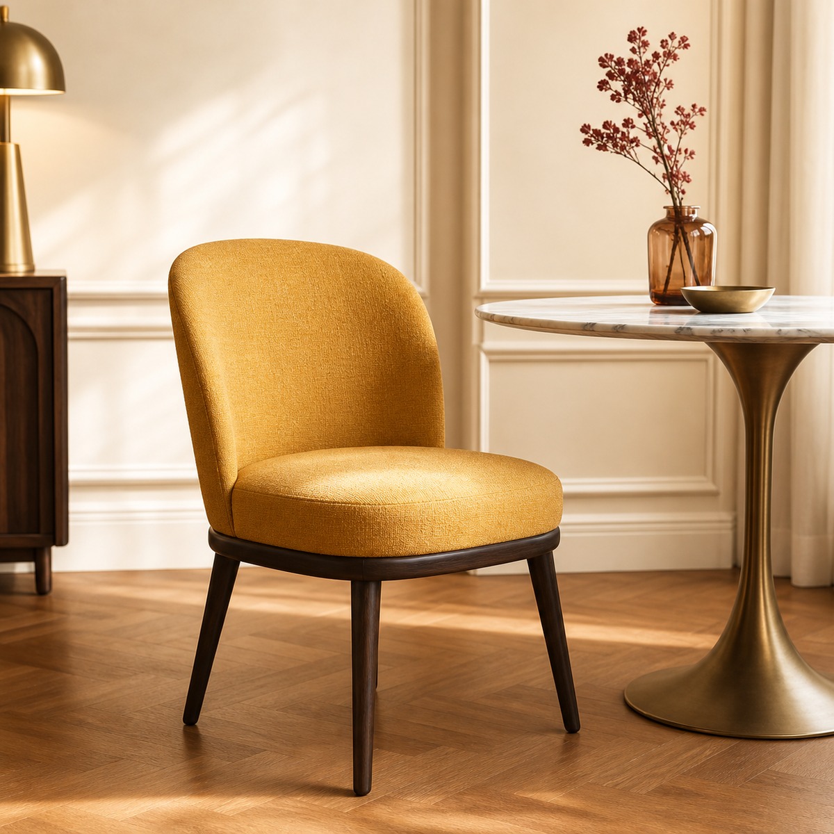 Upholstered dining chair in contract fabric