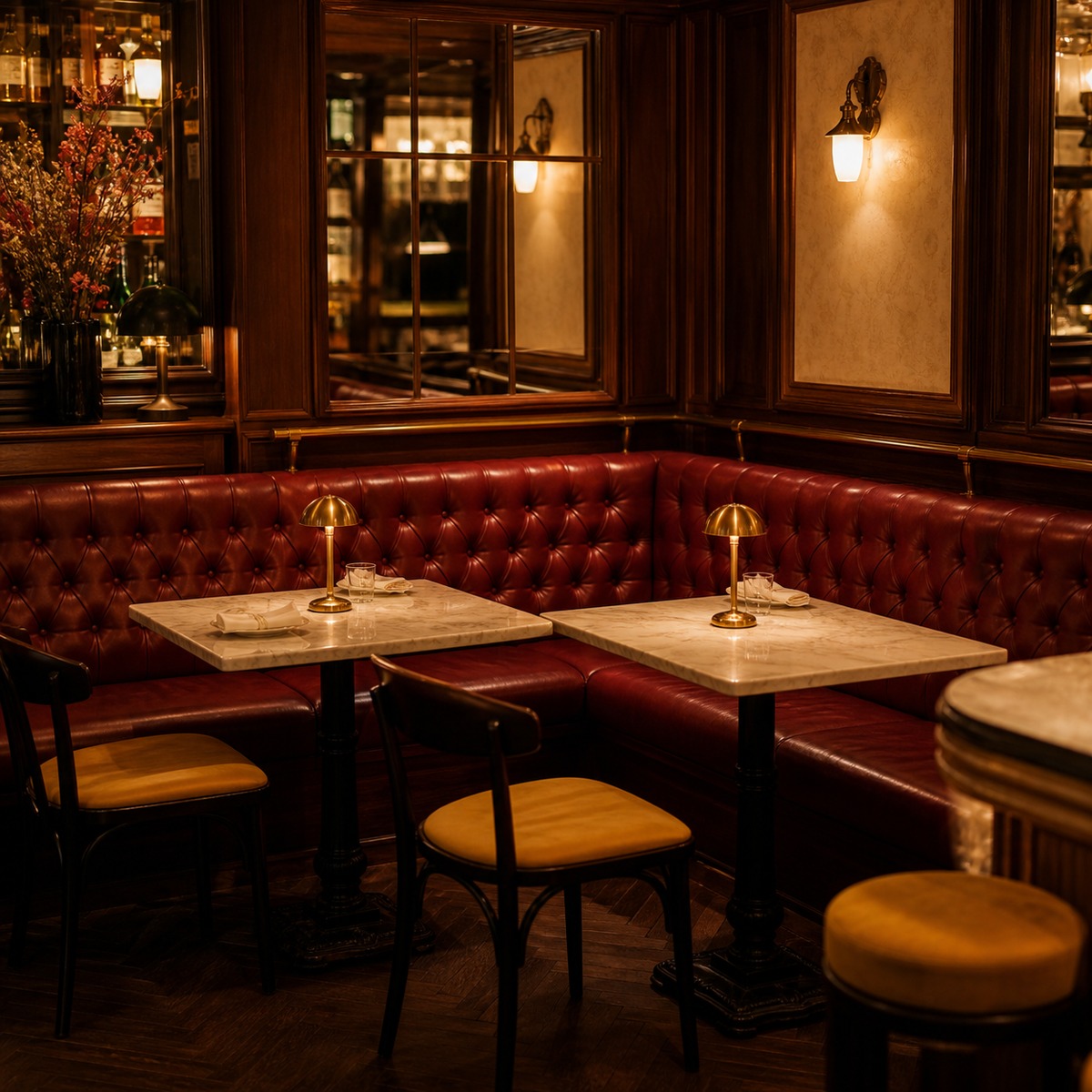 Custom booth seating in a restaurant
