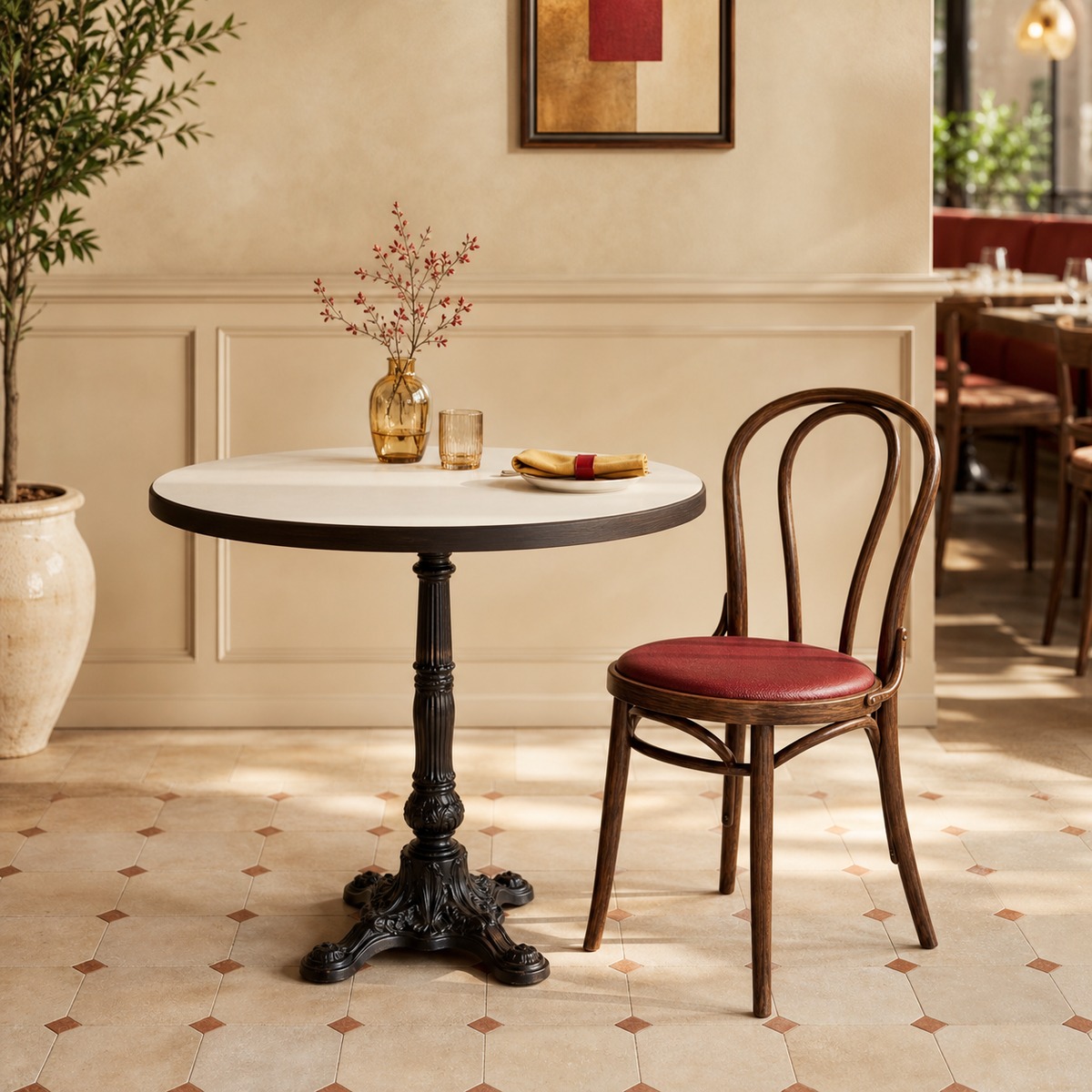 Restaurant table with cast-iron base