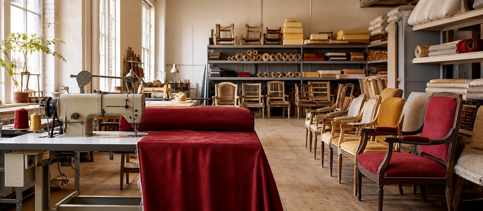 Upholstery workshop sewing contract fabric seats